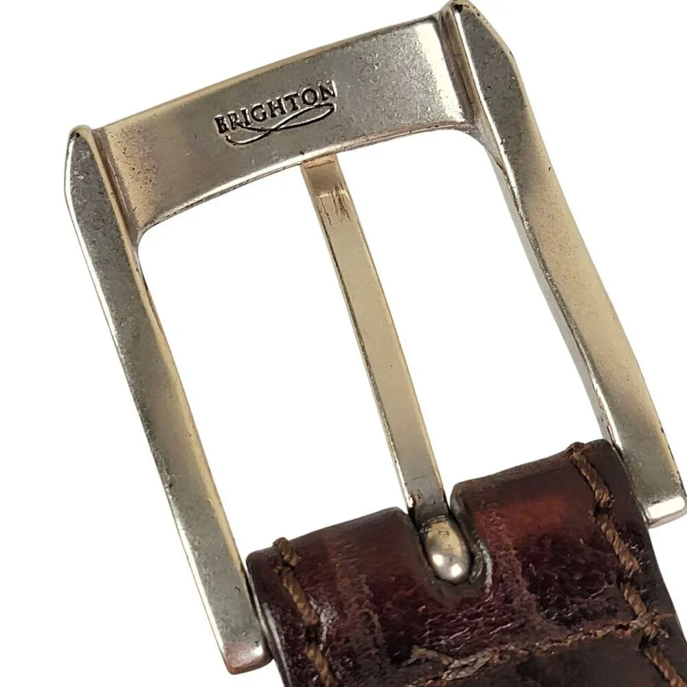 Brighton Mens Brown Escape Croco Embossed Leather Belt Size 44 M21538